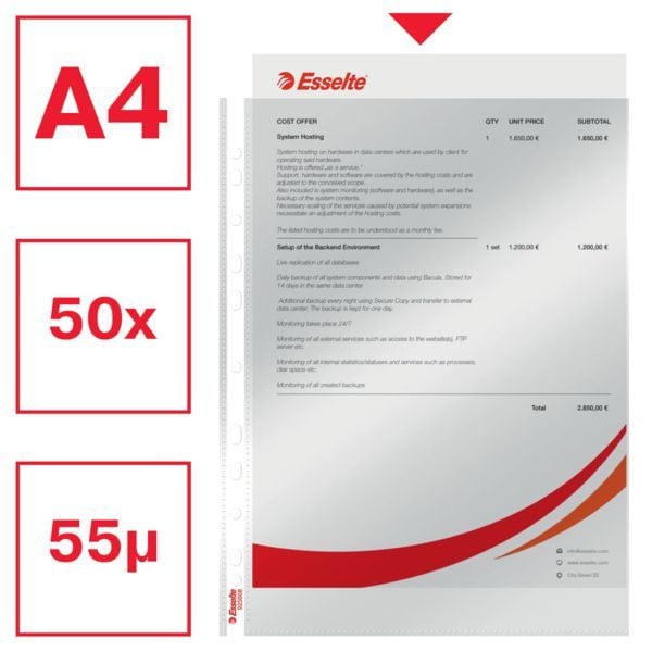 Produktbild: LEITZ Prospekth&uuml;llen Standard 60&micro; glasklar DIN A4 50 st&uuml;ck