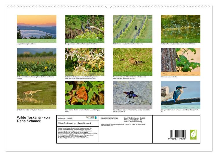 Produktbild: Wilde Toskana - von Ren&eacute; Schaack (hochwertiger Premium Wandkalender 2026 DIN A2 quer), Kunstdruck in Hochglanz
