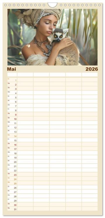 Produktbild: Familienplaner 2026 - Tierliebe - In exotischer Umgebung mit 5 Spalten (Wandkalender, 21 x 45 cm) CALVENDO