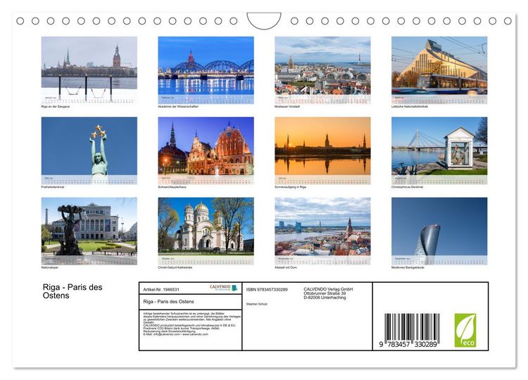 Produktbild: Riga - Paris des Ostens (Wandkalender 2026 DIN A4 quer), CALVENDO Monatskalender