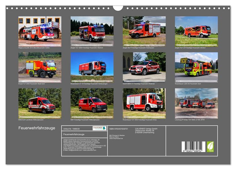 Produktbild: Feuerwehrfahrzeuge (Wandkalender 2026 DIN A3 quer), CALVENDO Monatskalender