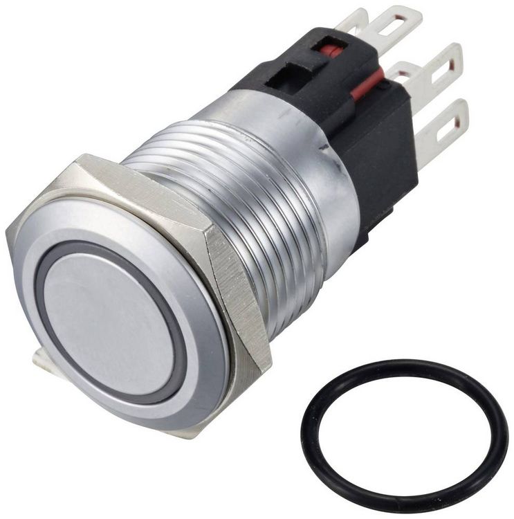 Produktbild: TRU COMPONENTS TC-12647532 Druckschalter 250 V/AC 3 A 1 x Aus/(Ein) IP65 RGB rastend Messing, verchromt 1 St.