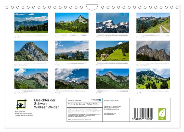 Produktbild: Gesichter der Schweiz - Walliser Weiden (Wandkalender 2026 DIN A4 quer), CALVENDO Monatskalender