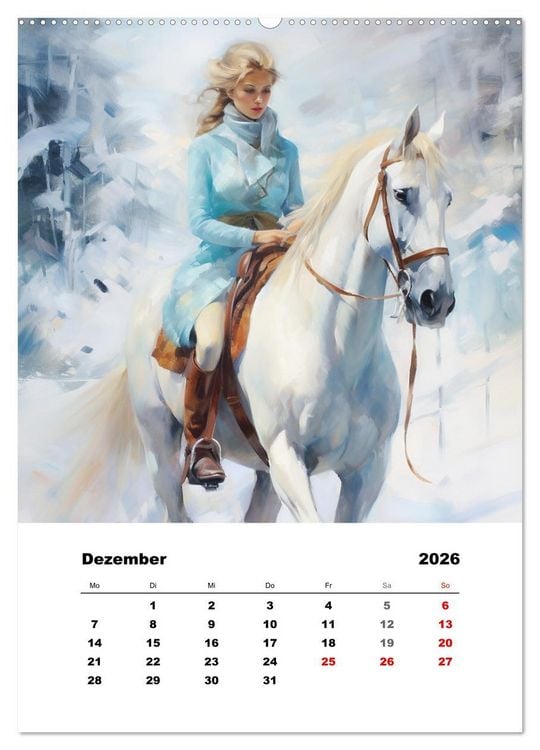 Produktbild: Hoch zu Ross. Mit Reiter-Aquarellen durch die Jahreszeiten (hochwertiger Premium Wandkalender 2026 DIN A2 hoch), Kunstdruck in Hochglanz