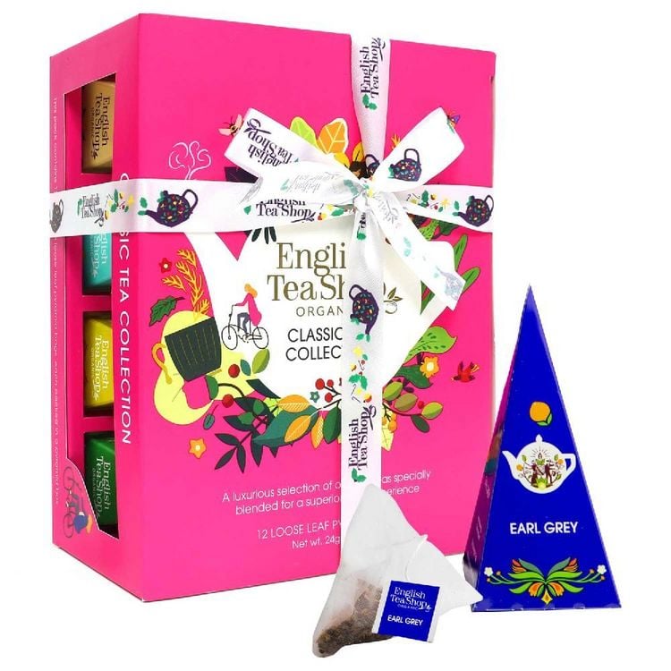 Produktbild: BIO Tee Geschenk mit Schleife "Klassische Tee Kollektion", 12 verschiedene Sorten in kompostierbaren Pyramiden-Beutel