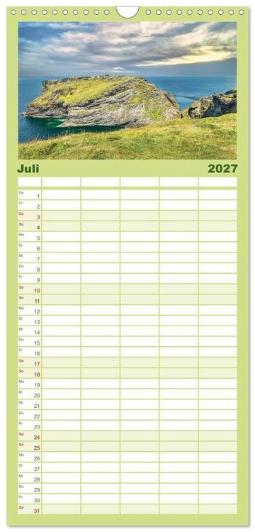 Produktbild: Familienplaner 2027 - Cornwall - Malerische Landschaften mit grandiosen K&uuml;sten mit 5 Spalten (Wandkalender, 21 x 45 cm) CALVENDO