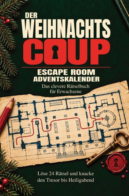 Produktbild: Der Weihnachtscoup - Escape Room Adventskalender: Das clevere R&auml;tselbuch f&uuml;r Erwachsene - L&ouml;se 24 R&auml;tsel und knacke den Tresor bis Heiligabend