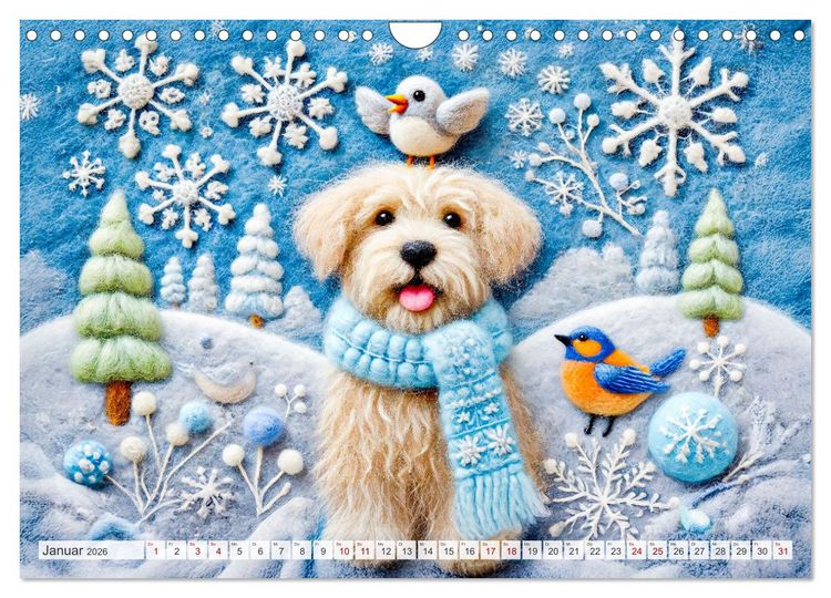 Produktbild: Niedliche Filzhunde - Liebevolle Ideen aus Filz und Wolle (Wandkalender 2026 DIN A4 quer), CALVENDO Monatskalender