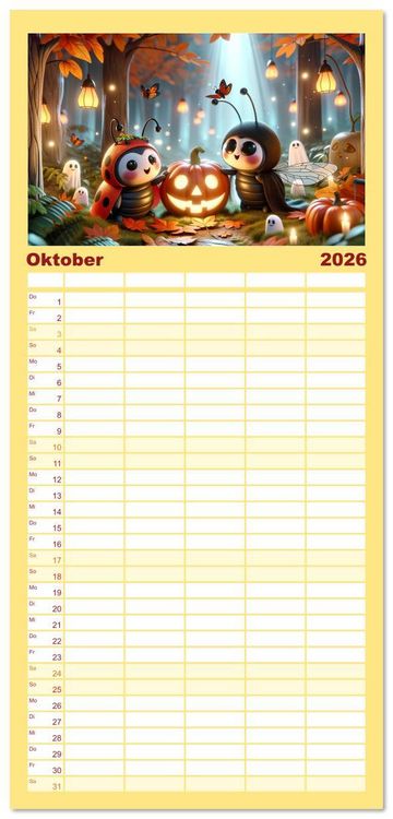 Produktbild: Familienplaner 2026 - Kleine K&auml;fer, gro&szlig;e Abenteuer: Ein Jahreskalender f&uuml;r Kinder mit 5 Spalten (Wandkalender, 21 x 45 cm) CALVENDO