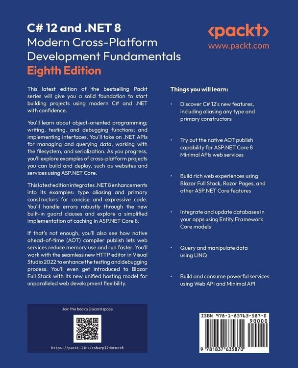 Produktbild: C# 12 and .NET 8 - Modern Cross-Platform Development Fundamentals - Eighth Edition