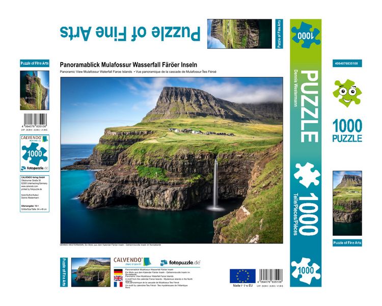 Produktbild: CALVENDO Puzzle Panoramablick Mulafossur Wasserfall F&auml;r&ouml;er Inseln | 1000 Teile Lege-Gr&ouml;&szlig;e 64x48cm Foto-Puzzle f&uuml;r gl&uuml;ckliche Stunden