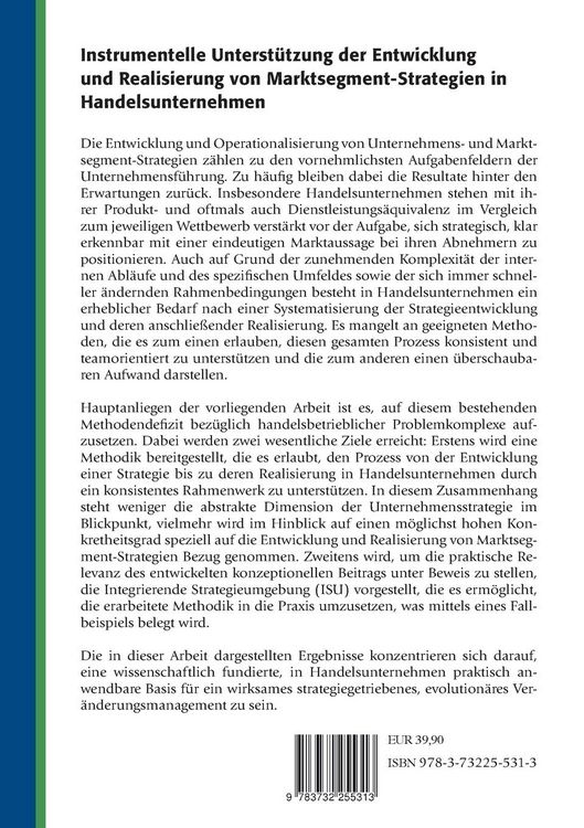 Produktbild: Instrumentelle Unterst&uuml;tzung der Entwicklung und Realisierung von Marktsegment-Strategien in Handelsunternehmen