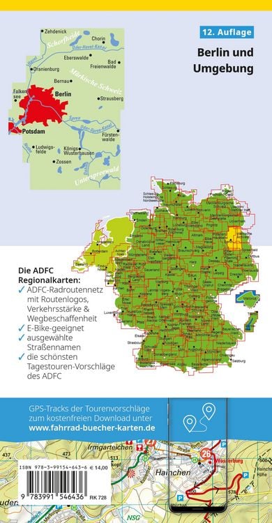 Produktbild: BVA ADFC Regionalkarte Berlin und Umgebung, mit Knotenpunkten 1:75.000