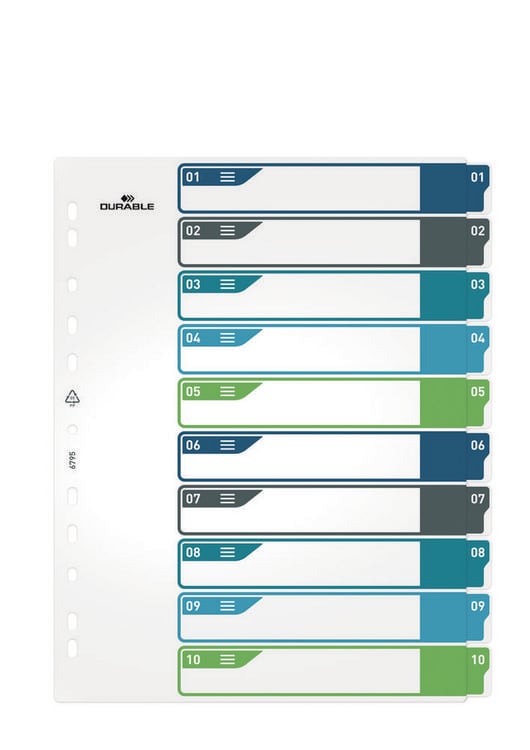 Produktbild: Durable 679527 Register DIN A4+ 1-10 Mehrfarbig 10 Registerbl&auml;tter 679527