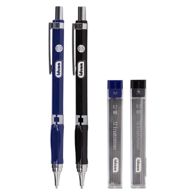Produktbild: Idena Druckbleistift mit Radiergummi und Refills blau schwarz 0,5/0,7mm 2 St&uuml;ck