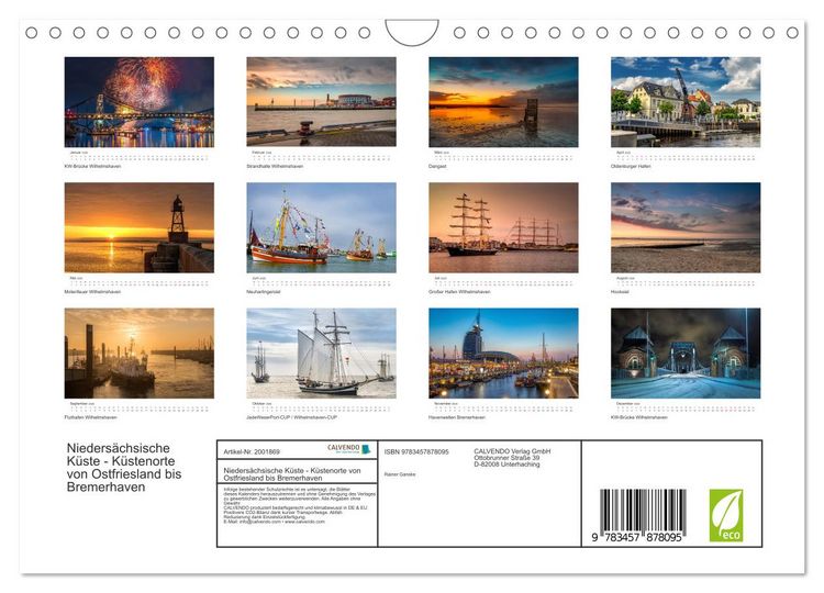 Produktbild: Nieders&auml;chsische K&uuml;ste - K&uuml;stenorte von Ostfriesland bis Bremerhaven (Wandkalender 2026 DIN A4 quer), CALVENDO Monatskalender