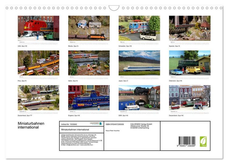 Produktbild: Miniaturbahnen international (Wandkalender 2026 DIN A3 quer), CALVENDO Monatskalender