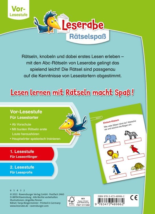 Produktbild: Leserabe R&auml;tselspa&szlig; - Abc-R&auml;tsel f&uuml;r Lesestarter (Vor-Lesestufe)