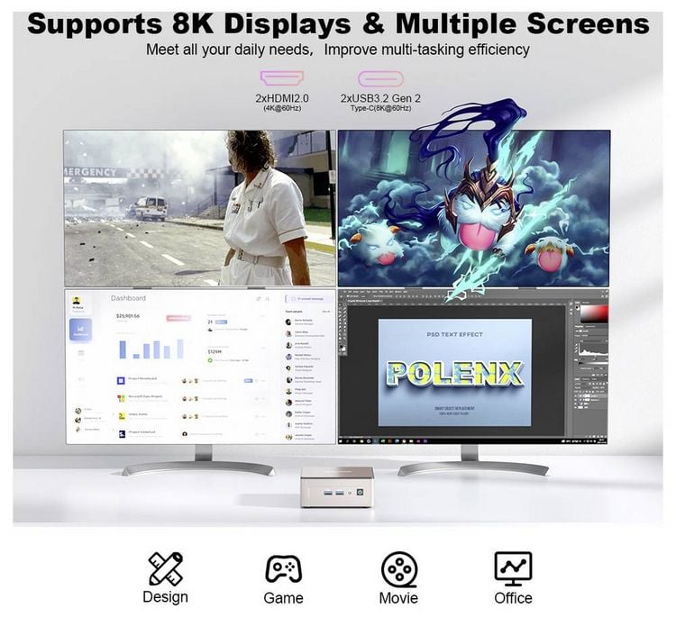 Produktbild: GEEKOM Mini PC Mini A5, AMD R5-7530U 16 GB+512GB 4K AMD Ryzen 5 Mobile Processor 4.5GHz 16GB RAM 512GB SSD AMD Radeon-Grafik Win