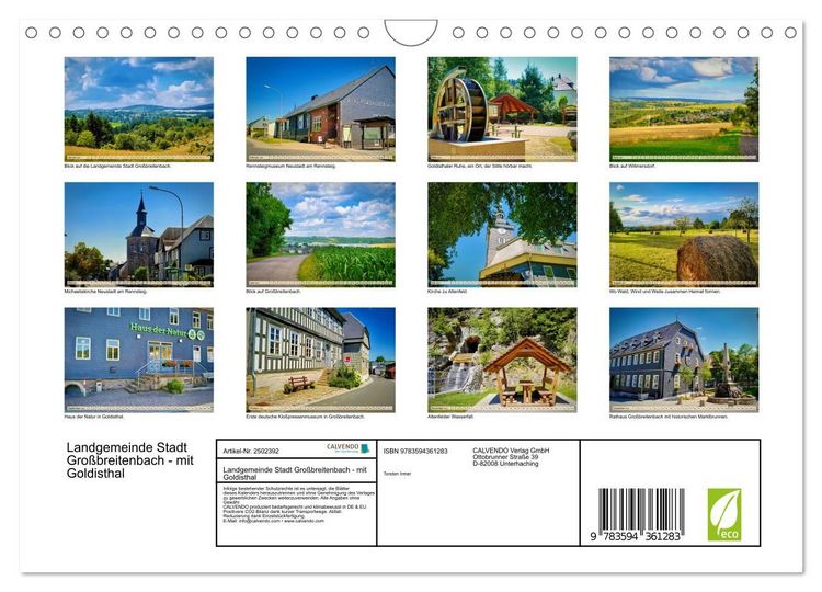 Produktbild: Landgemeinde Stadt Gro&szlig;breitenbach - mit Goldisthal (Wandkalender 2027 DIN A4 quer), CALVENDO Monatskalender