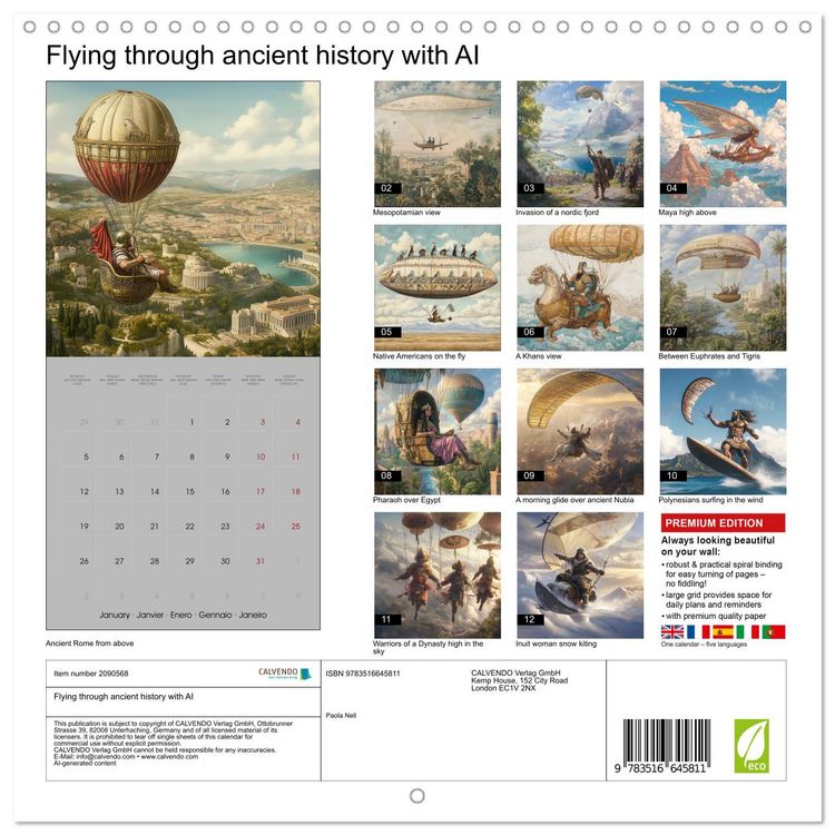 Produktbild: Flying through ancient history with AI (Wall Calendar 2026 12 &times; 12 Inch) CALVENDO 12 Month Wall Calendar