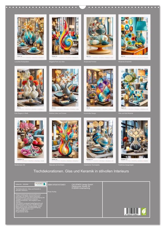 Produktbild: Tischdekorationen. Glas und Keramik in stilvollen Interieurs (Wandkalender 2026 DIN A2 hoch), CALVENDO Monatskalender