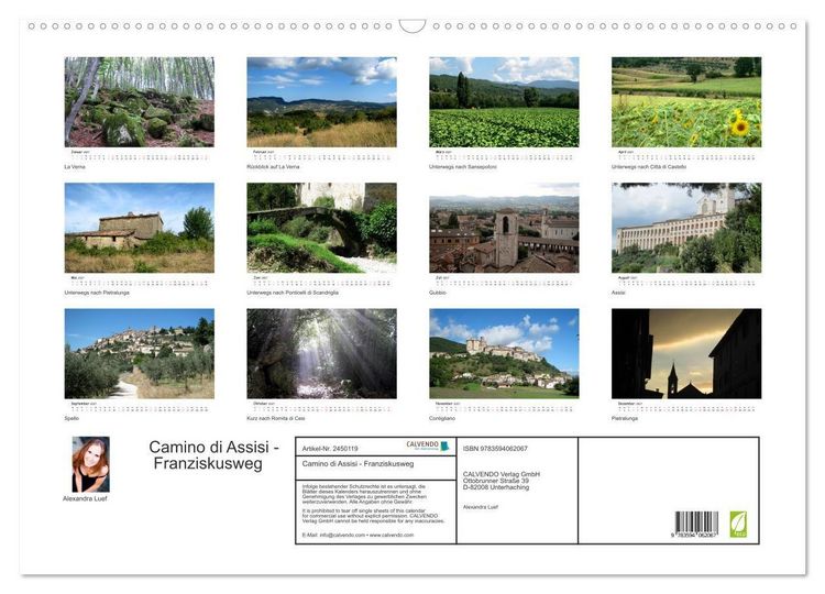Produktbild: Camino di Assisi - Franziskusweg (Wandkalender 2027 DIN A2 quer), CALVENDO Monatskalender