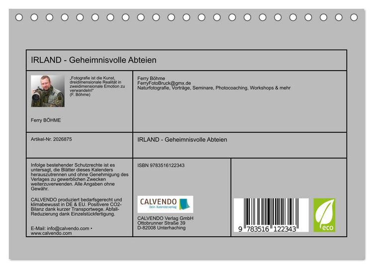 Produktbild: IRLAND - Geheimnisvolle Abteien (Tischkalender 2026 DIN A5 quer), CALVENDO Monatskalender
