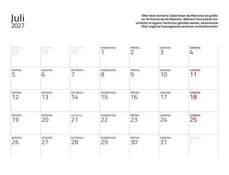 Produktbild: Otter Kalender 2027 Wandkalender Eintragkalender