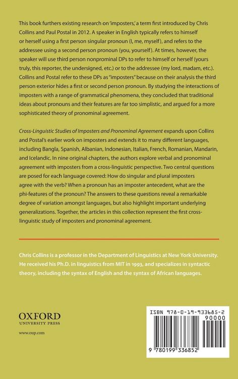 Produktbild: Cross-Linguistic Studies of Imposters and Pronominal Agreement