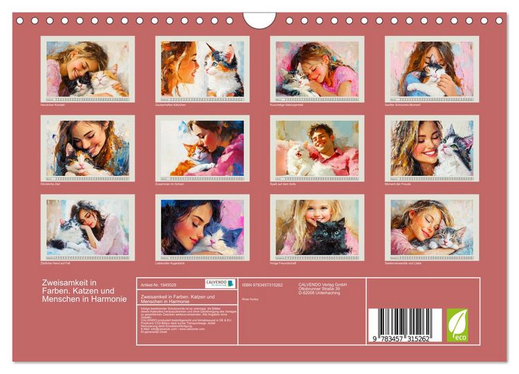 Produktbild: Zweisamkeit in Farben. Katzen und Menschen in Harmonie (Wandkalender 2026 DIN A4 quer), CALVENDO Monatskalender