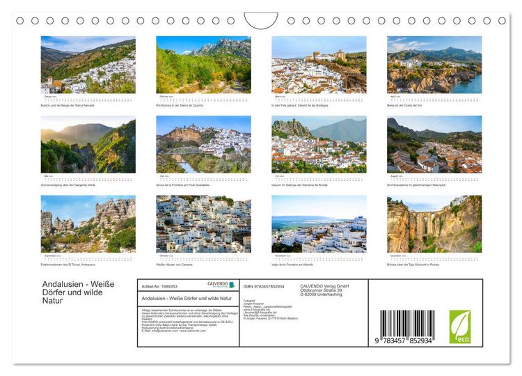 Produktbild: Andalusien - Wei&szlig;e D&ouml;rfer und wilde Natur (Wandkalender 2026 DIN A4 quer), CALVENDO Monatskalender