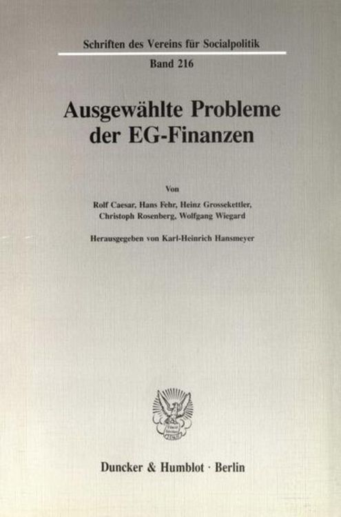 Produktbild: Ausgew&auml;hlte Probleme der EG-Finanzen.