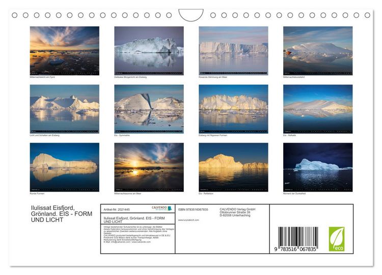 Produktbild: Ilulissat Eisfjord, Gr&ouml;nland. EIS - FORM UND LICHT (Wandkalender 2026 DIN A4 quer), CALVENDO Monatskalender