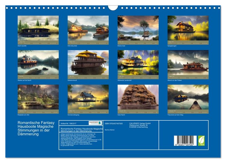 Produktbild: Romantische Fantasy Hausboote Magische Stimmungen in der D&auml;mmerung (Wandkalender 2026 DIN A3 quer), CALVENDO Monatskalender