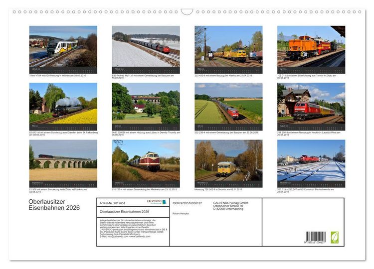 Produktbild: Oberlausitzer Eisenbahnen 2026 (Wandkalender 2026 DIN A2 quer), CALVENDO Monatskalender