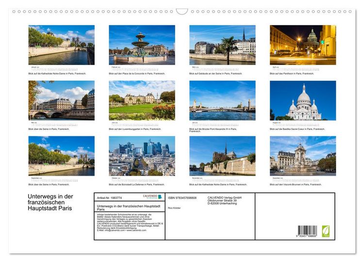 Produktbild: Unterwegs in der franz&ouml;sischen Hauptstadt Paris (Wandkalender 2026 DIN A2 quer), CALVENDO Monatskalender