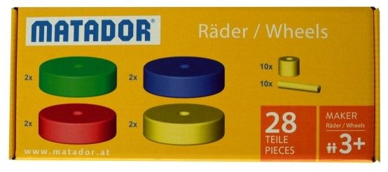 Produktbild: MATADOR 21240 - Maker R&auml;der-Set, 28 Teile, Baukasten-Erweiterung, 28 Teile, Holz, Konstruktionsbaukasten, ab 3 Jahren, Spielend lernen!