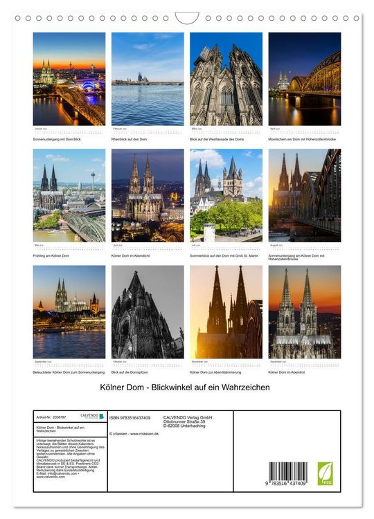 Produktbild: K&ouml;lner Dom - Blickwinkel auf ein Wahrzeichen (Wandkalender 2026 DIN A3 hoch), CALVENDO Monatskalender