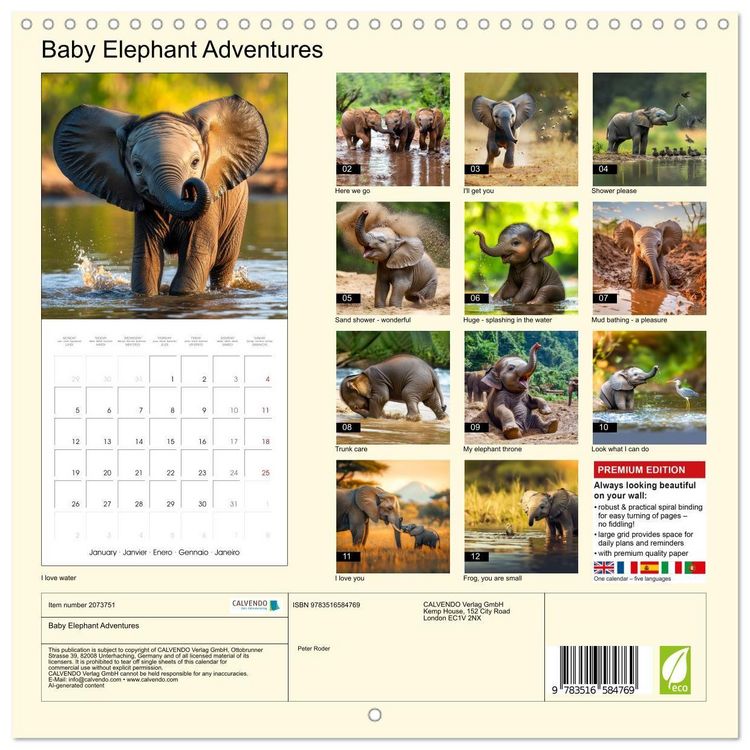 Produktbild: Baby Elephant Adventures (Wall Calendar 2026 12 &times; 12 Inch) CALVENDO 12 Month Wall Calendar