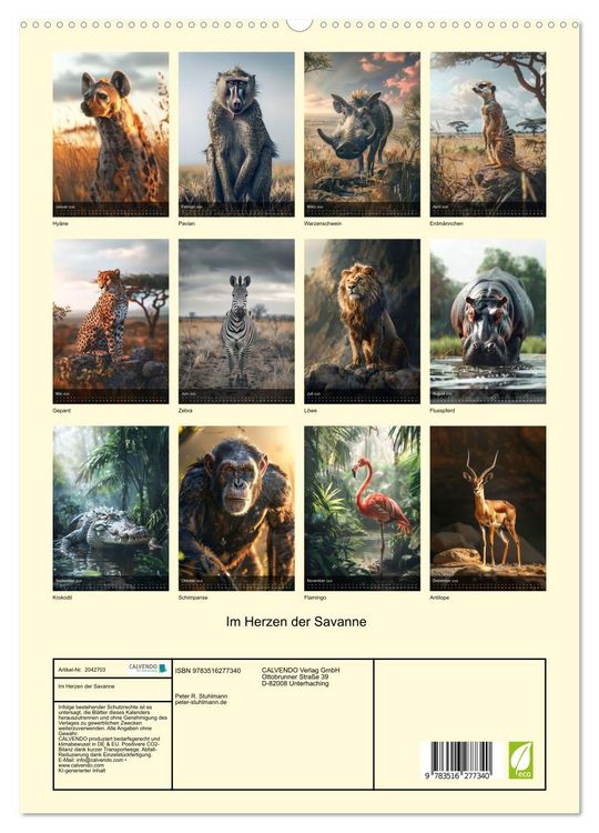 Produktbild: Im Herzen der Savanne (hochwertiger Premium Wandkalender 2026 DIN A2 hoch), Kunstdruck in Hochglanz