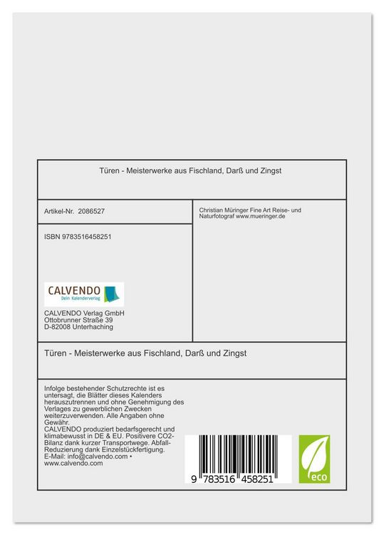 Produktbild: T&uuml;ren - Meisterwerke aus Fischland, Dar&szlig; und Zingst (Tischkalender 2026 DIN A5 hoch), CALVENDO Monatskalender