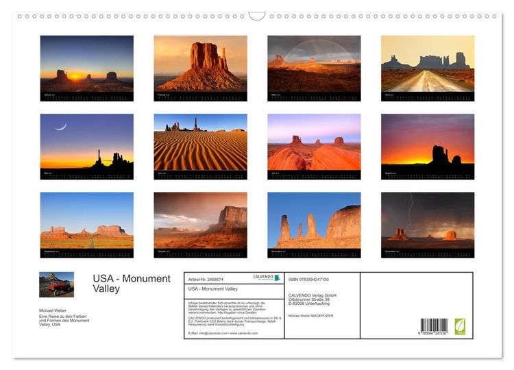 Produktbild: USA - Monument Valley (Wandkalender 2027 DIN A2 quer), CALVENDO Monatskalender