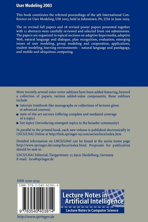 Produktbild: User Modeling 2003