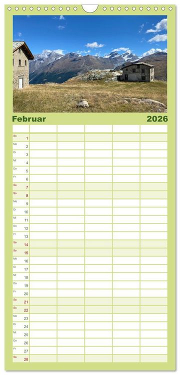 Produktbild: Familienplaner 2026 - Alpenauszeit - Die Bergh&uuml;tten unserer Alpen mit 5 Spalten (Wandkalender, 21 x 45 cm) CALVENDO