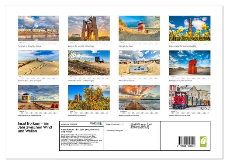 Produktbild: Insel Borkum - Ein Jahr zwischen Wind und Wellen (Wandkalender 2026 DIN A3 quer), CALVENDO Monatskalender