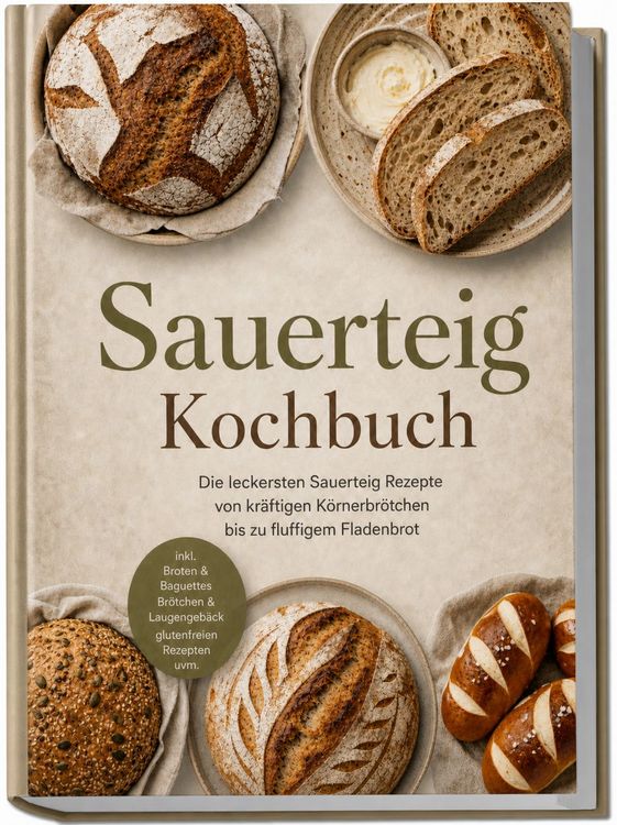 Produktbild: Sauerteig Kochbuch: Die leckersten Sauerteig Rezepte von kr&auml;ftigen K&ouml;rnerbr&ouml;tchen bis zu fluffigem Fladenbrot &ndash; inkl. Broten & Baguettes, Br&ouml;tchen & Laugengeb&auml;ck, glutenfreien Rezepten uvm.