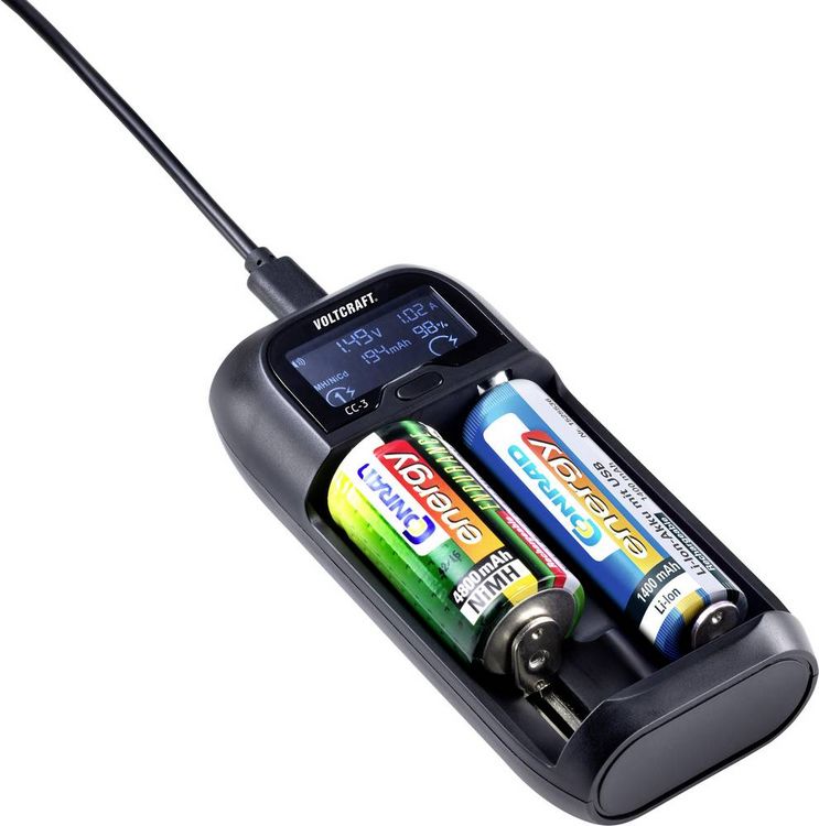 Produktbild: VOLTCRAFT CC-3 Rundzellen-Ladeger&auml;t NiMH, NiCd, LiIon, LiFePO Mini (AAAA), Micro (AAA), Mignon (AA), Baby (C), Sub-C, A, 10440, 14500, 14650, 16340,