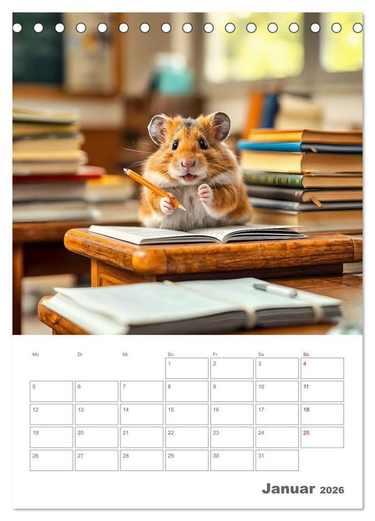 Produktbild: School Hamster - Eifrige KI Hamster pr&auml;sentieren ihre Hamsterschule (Tischkalender 2026 DIN A5 hoch), CALVENDO Monatskalender