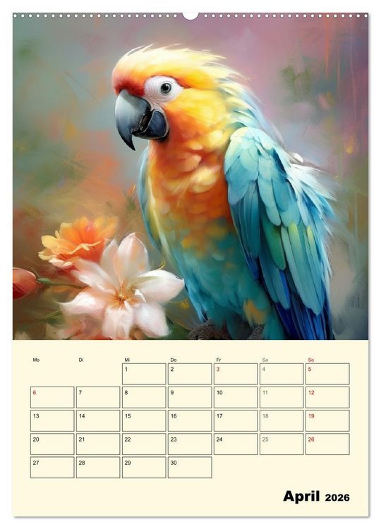 Produktbild: Bunte V&ouml;gel. Bezaubernde Papageien-Aquarelle (hochwertiger Premium Wandkalender 2026 DIN A2 hoch), Kunstdruck in Hochglanz